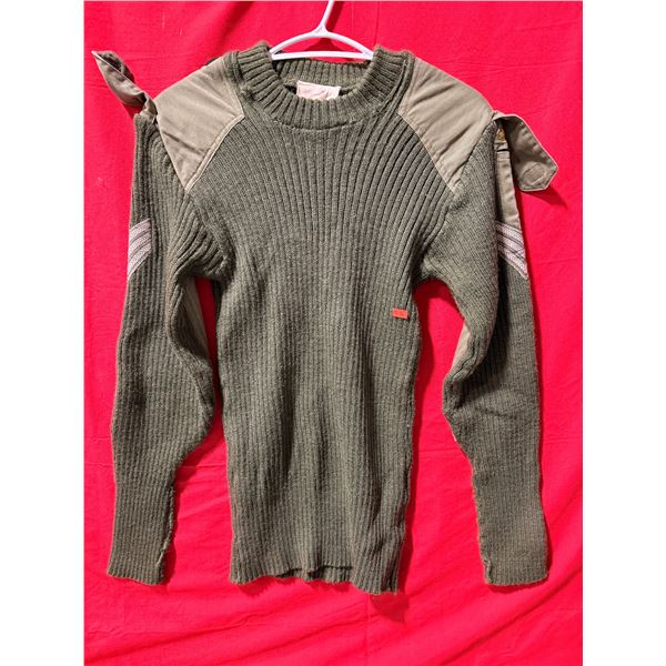 VTG Military Surplus Ribbed Wool Commando Pullover w/ Patches & Chevrons