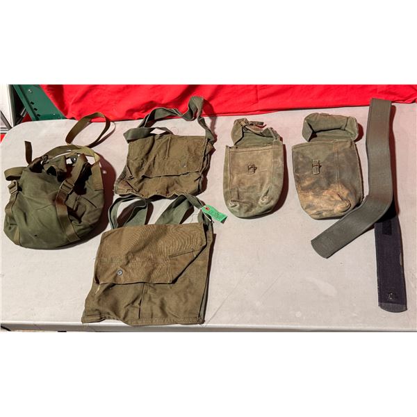 VTG Lot of Assorted Military Pouches & Canvas Bags - One Bag w/ Contents