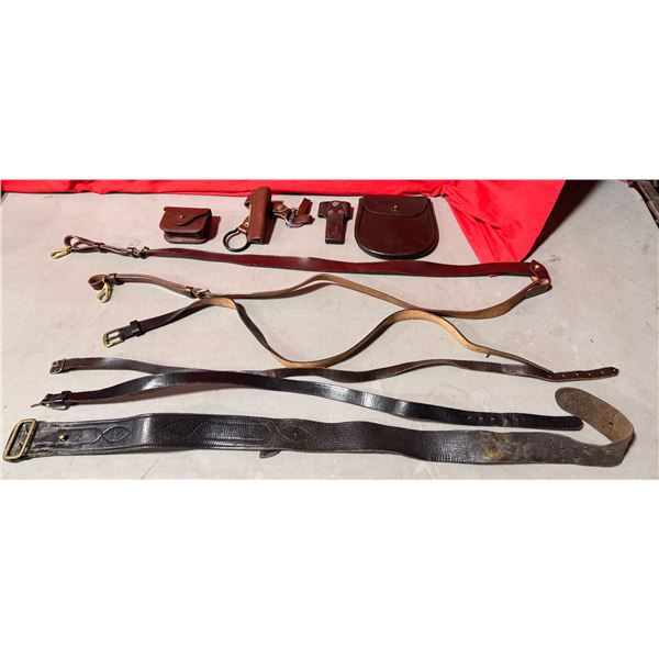 VTG Lot of Assorted Leather Service Belts w/ RCMP & Assorted Leather Pouches