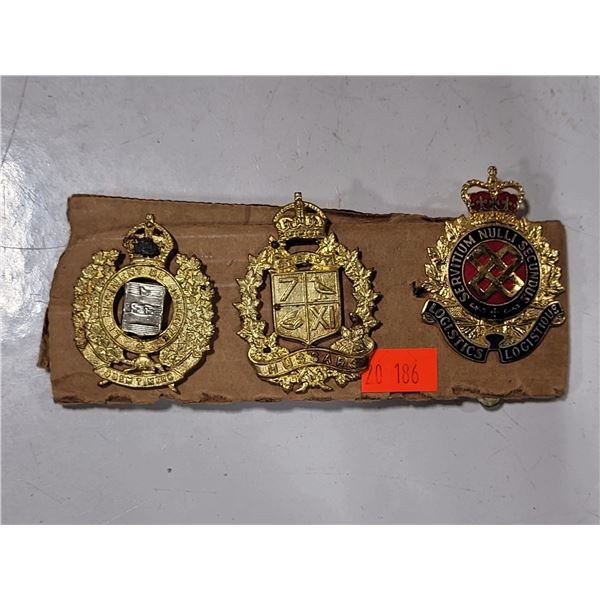 3x Canadian Military Cap Badges - Joliette, 7th/11th Hussars & Logistics