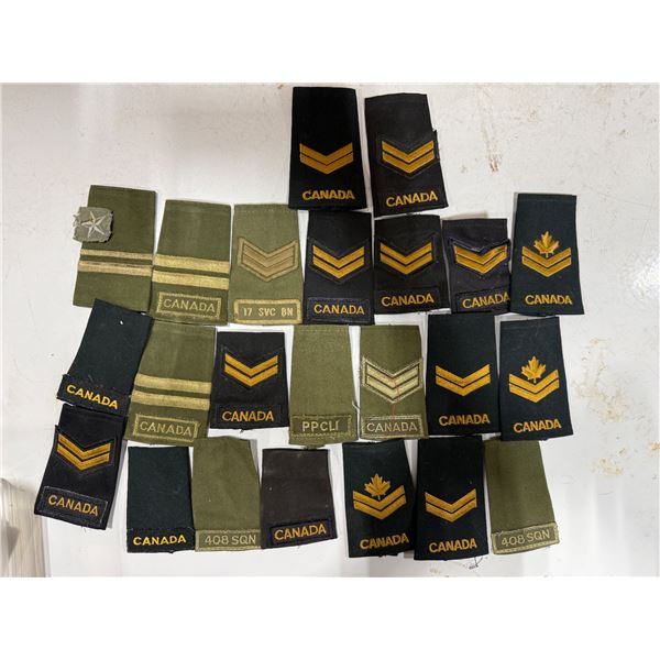 VTG Lot of Assorted Canadian Forces (CF) Military Uniform Rank Slips / Epaulet Slides