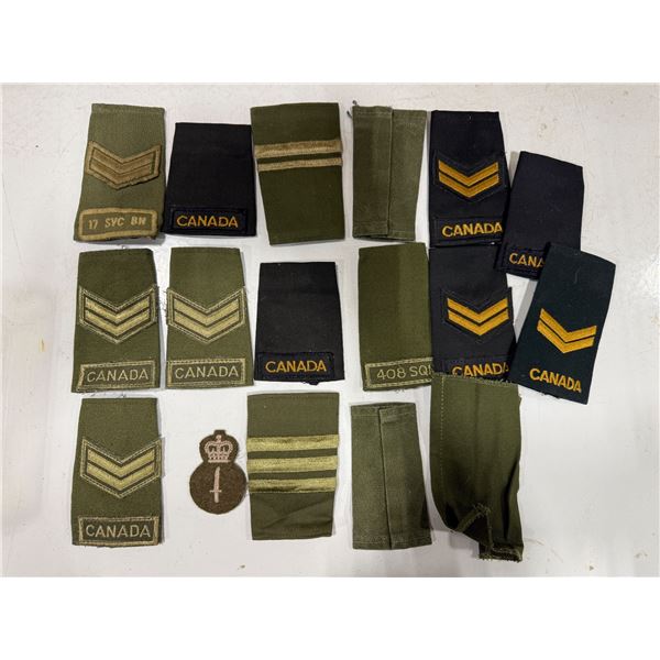 VTG Canadian Military Rank Slip-On Lot w/ 17 Svc Bn, 408 Sqn, Canada & More