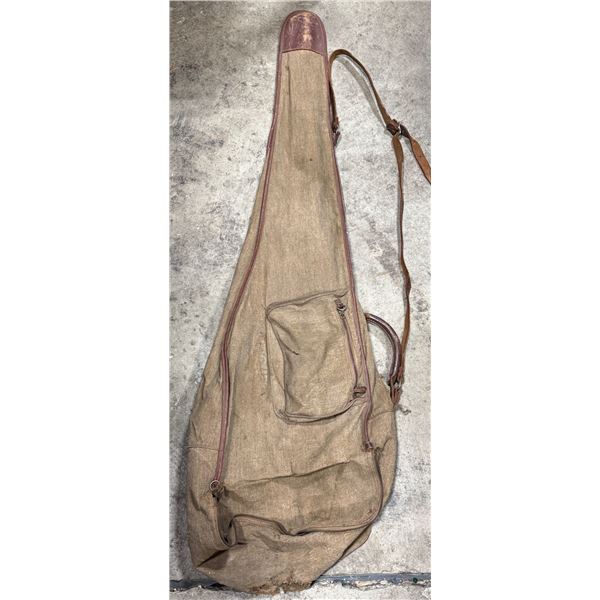 Canvas Rifle/Shotgun Carry Case w/ Leather Trim, Shoulder Strap & Pocket