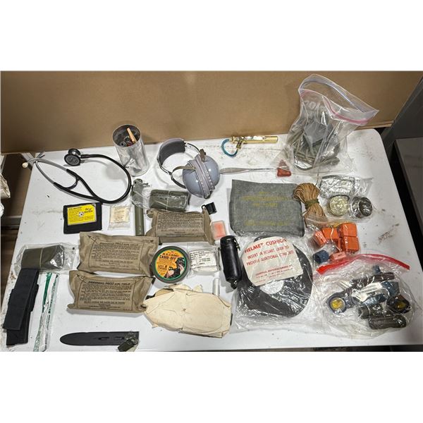 VTG Variety Military Lot w/ Bandage Dressings, Earmuffs, Camoflauge Paint Removal & More
