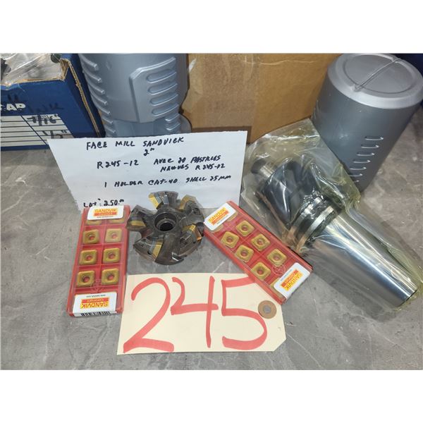SandVik Face Mill 2" R245-12 with Inserts(20) & CAT-40 Shell 25mm