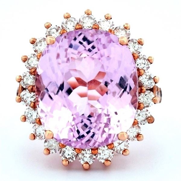 14K Rose Gold 15.0ct Kunzite & 1.80ct Diamond Ring