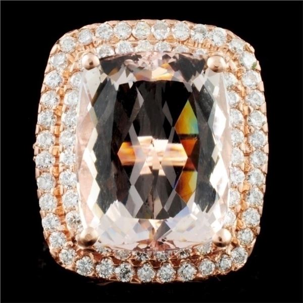 14K Gold 16.50ct Morganite & 2.00ctw Diamond Ring