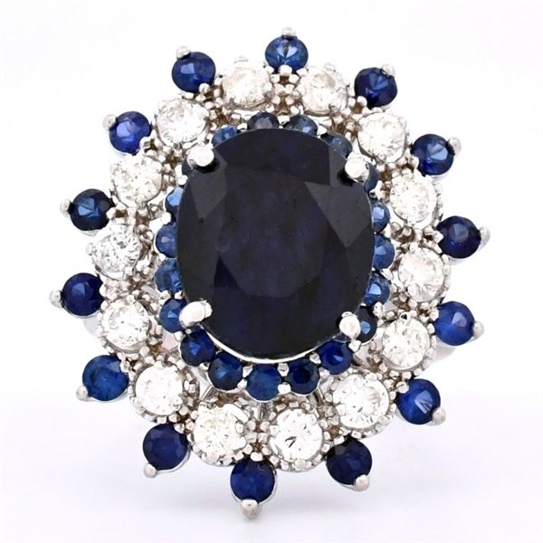 14K W Gold 8.50ct Sapphire & 0.55ct Diamond Ring