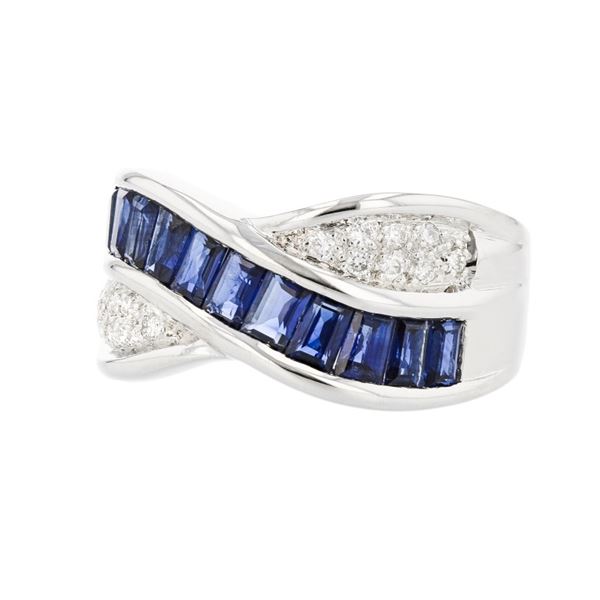 18K White Gold 2.10ctw Sapphire & 0.20ctw Diamond