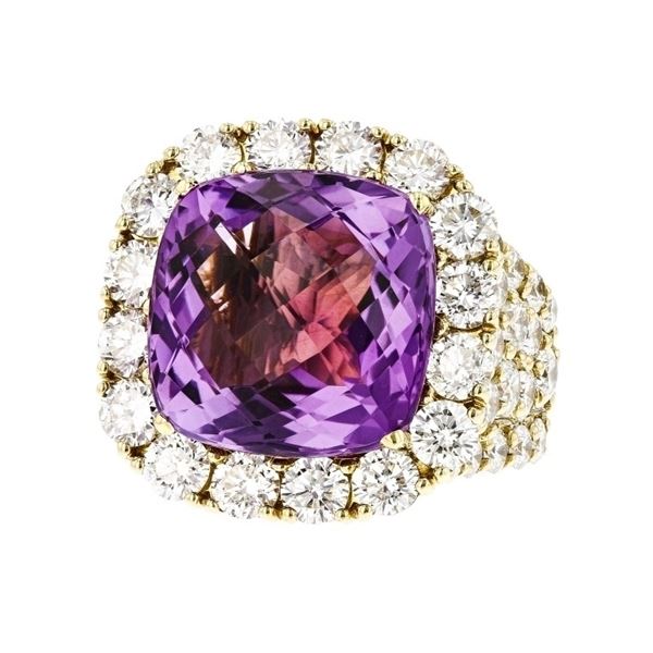 18K Yellow Gold 12.00ct Amethyst & 4.85ctw Diamond