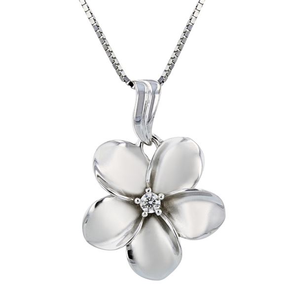 14K White Gold 0.15ctw Diamond Flower Pendant