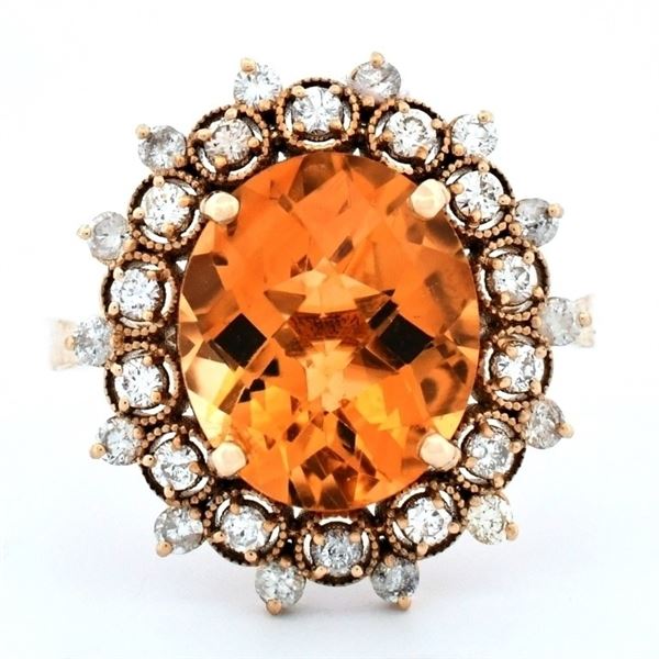 14K Gold 4.50ct Citrine & 0.65ct Diamond Ring