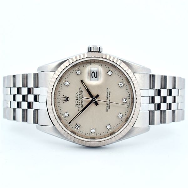 Rolex DateJust SS Silver Diamond Dial 36 Wristwatc