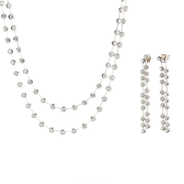 14K White Gold 6.00ctw Diamond Necklace & Earrings