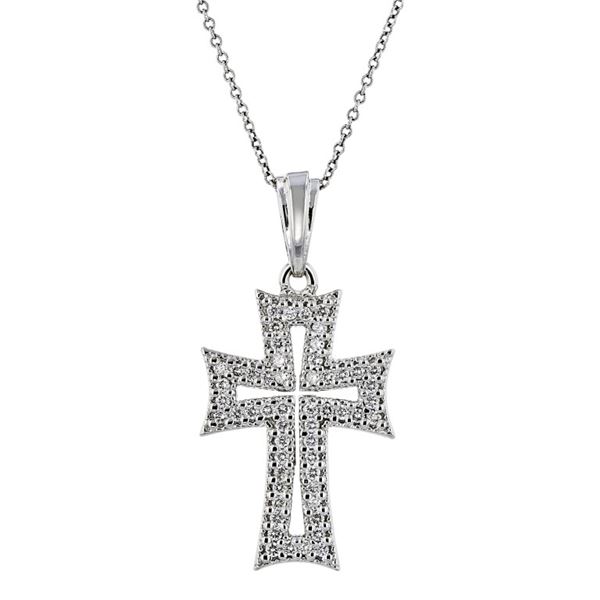 14K White Gold 0.45ctw Diamond Cross Pendant