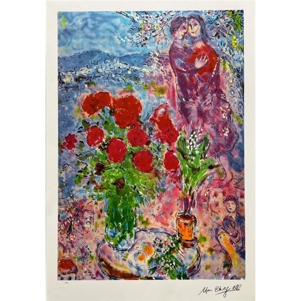 Marc Chagall “Red Bouquet with Lovers” Limited Edi