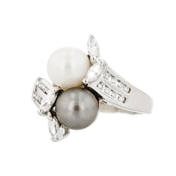 14K White Gold Pearl & 0.55ctw Diamond Ring
