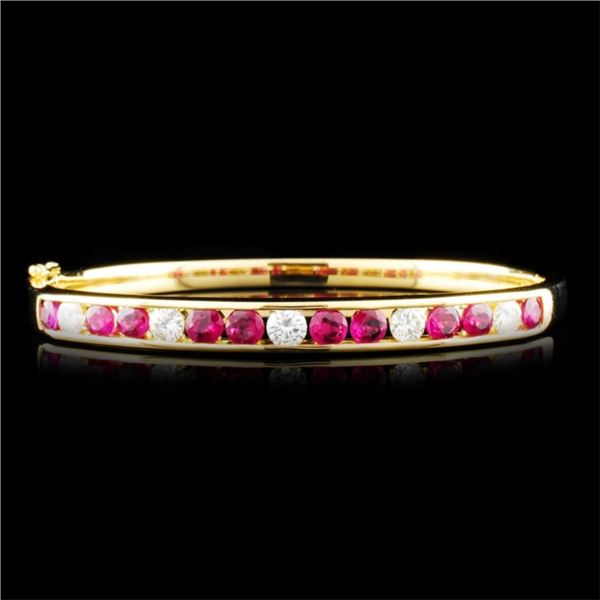 18K Gold 2.30ct Ruby & 1.25ct Diamond Bangle