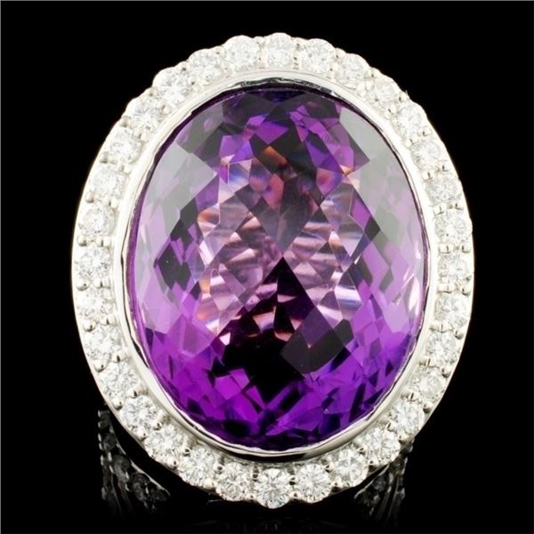 18K Gold 34.00ctw Amethyst & 4.10ctw Diamond Ring