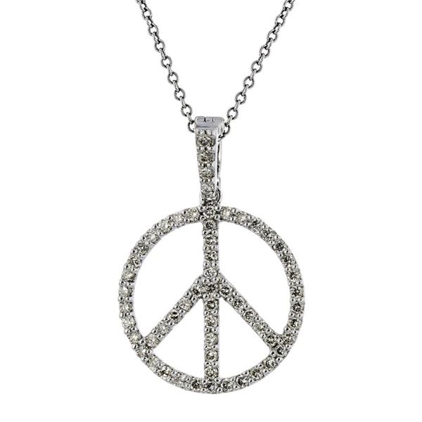 14K White Gold 0.40ctw Diamond Peace Pendant