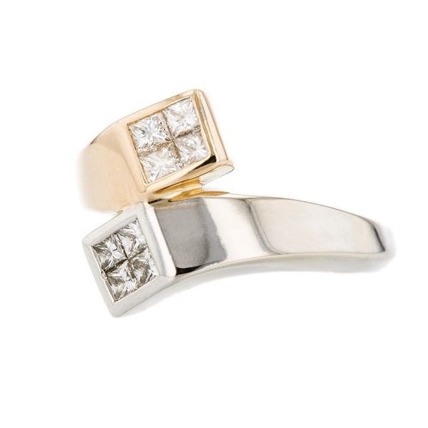 14K Two-Tone Gold 0.45ctw Princess Diamond Ring