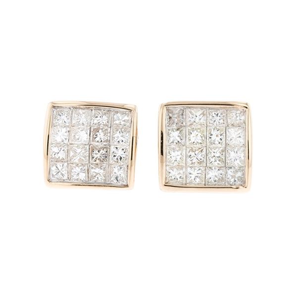 14K Yellow Gold 1.10ctw Princess Diamond Earrings