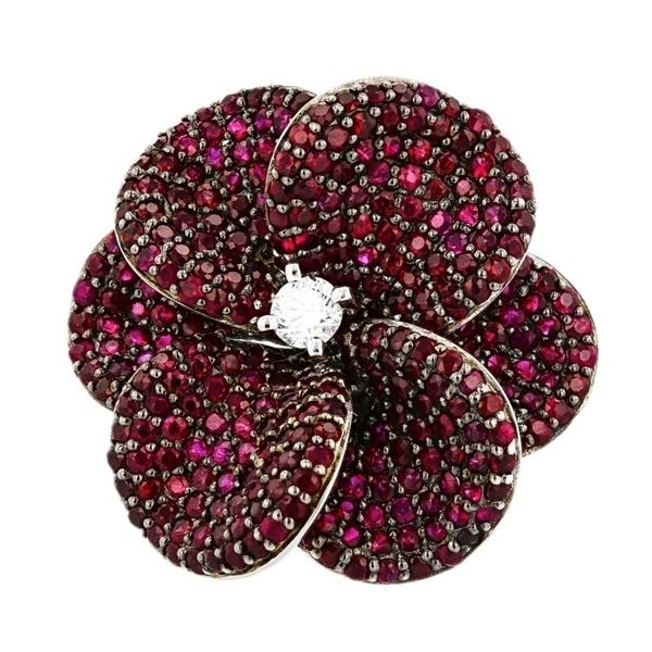 14K White Gold 3.95ctw Ruby & 0.20ct Diamond Flora