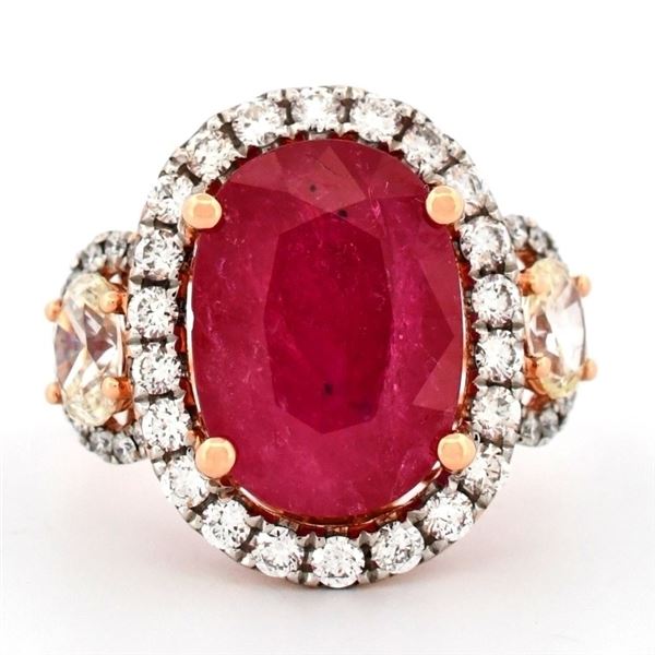 18K Rose Gold 7.68ct Ruby & 1.61ct Diamond Ring