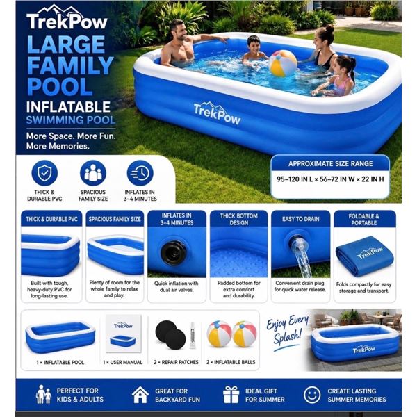 Brand New TrekPow Large Inflatable Family Swimming Pool – Kids & Adults