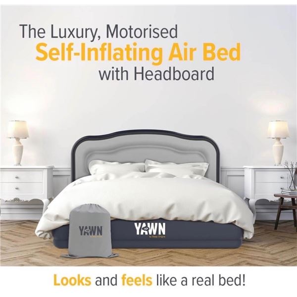 Brand New YAWN Motorized Self-Inflating Twin Air Bed with Headboard