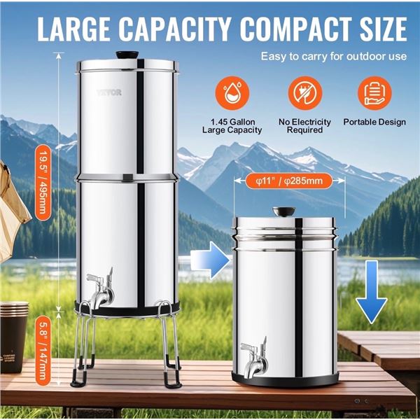 Brand New 2.25-Gallon Stainless Steel Gravity-Fed Countertop Water Filtration System