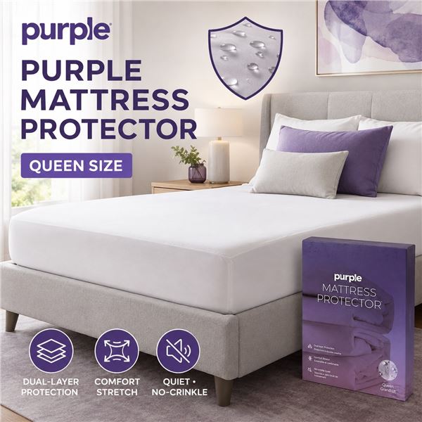 Brand New Purple Mattress Protector – Queen Size – Quiet Dual-Layer Protection