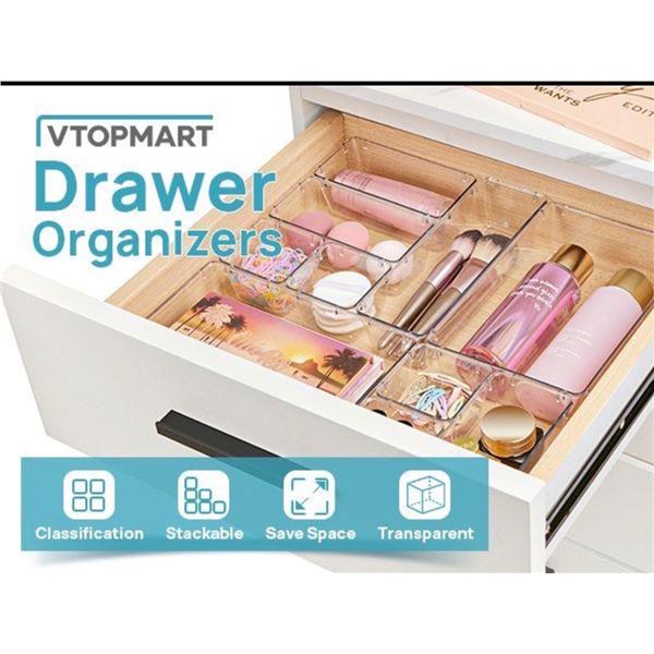 Brand New Vtopmart 25-Piece Clear Plastic Drawer Organizer Set – 4 Sizes