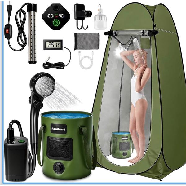 Brand New Zappyway Portable Heated Camping Shower Kit with Privacy Tent