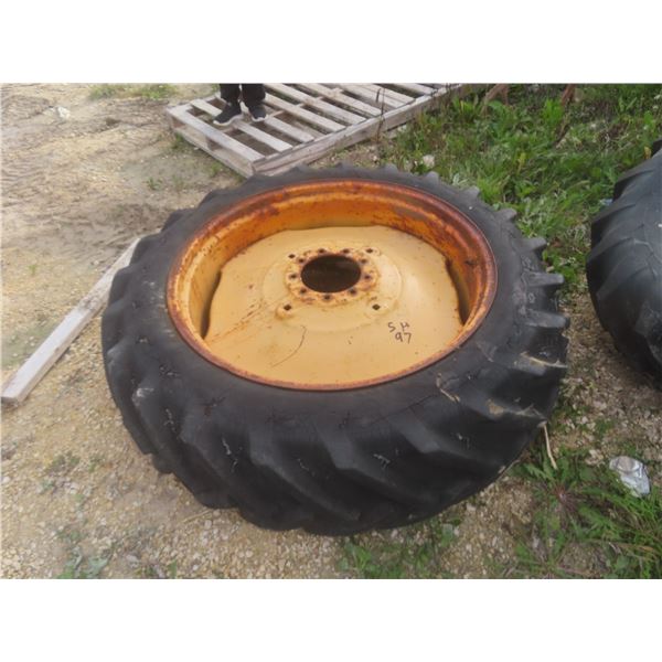 Rear Tractor Rim with Tire, 15.5-38. Fluid Filled