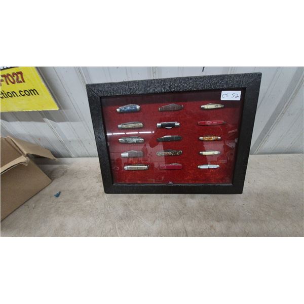 Collection of 15 Pocket Knives in Display Case