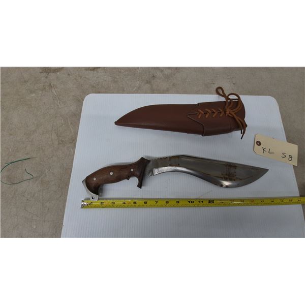 Scourge Kukri Knife with Wood Handle and Brown Leather Sheath