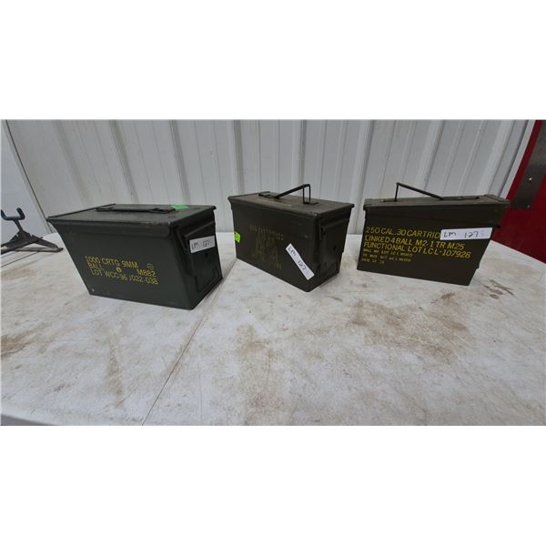 Three Military Metal Ammunition Cans