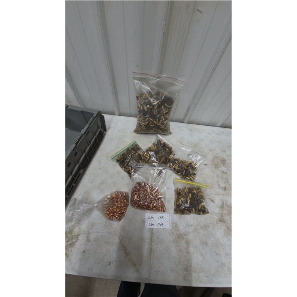 Assorted Brass Casings and Bullets: 9mm, .40, and .45