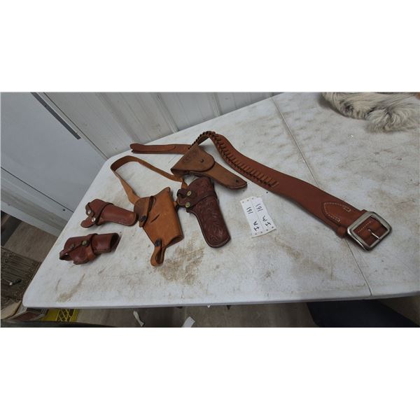 Collection of Leather Holsters and Belts, and Ammo Belt
