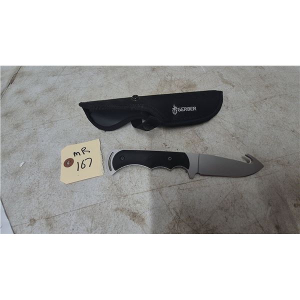 Gerber Fixed Blade Gut Hook Knife and Sheath, 9”