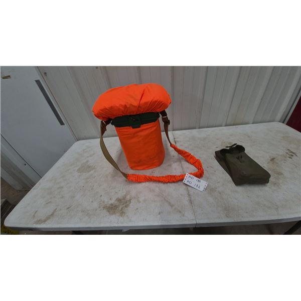 Orange and Green Padded Hunting Seat with Shoulder Strap and Pouch