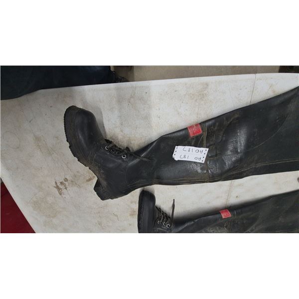 Pair of Black Rubber Waders with Laces, Size 11-ish