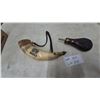 Image 1 : Powder Horn and Powder Flask with Embossed Military Motif