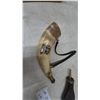 Image 4 : Powder Horn and Powder Flask with Embossed Military Motif