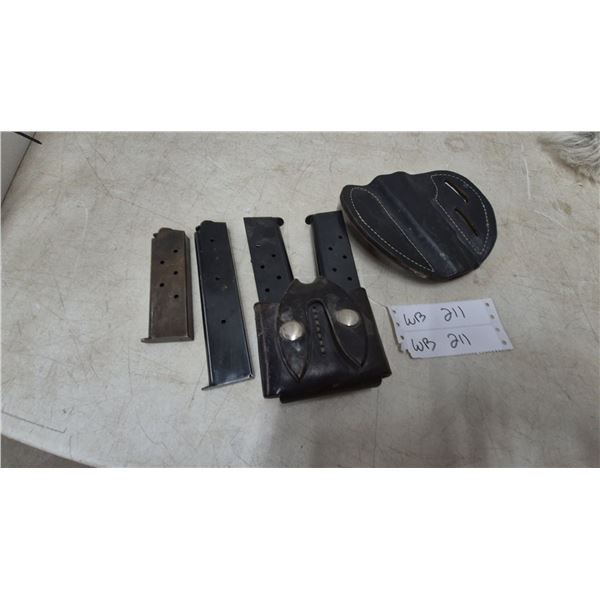 Assorted Pistol Magazines and Leather Holsters, .45 ACP, 1911 Colt