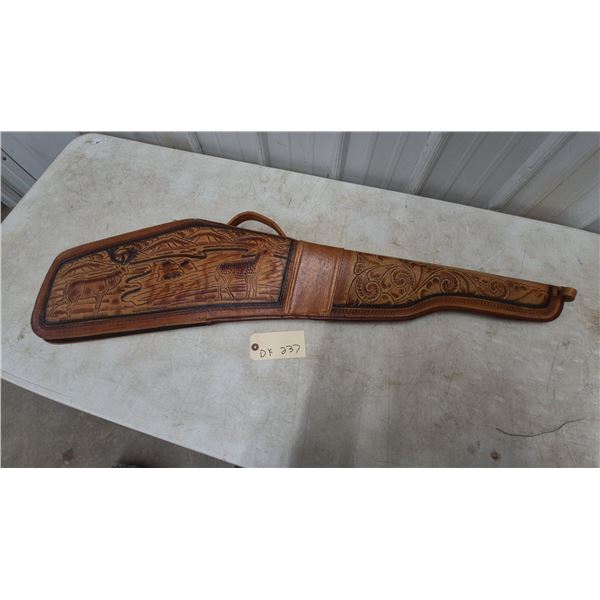 Tooled Leather Rifle Scabbard with Deer and Mountain Scene