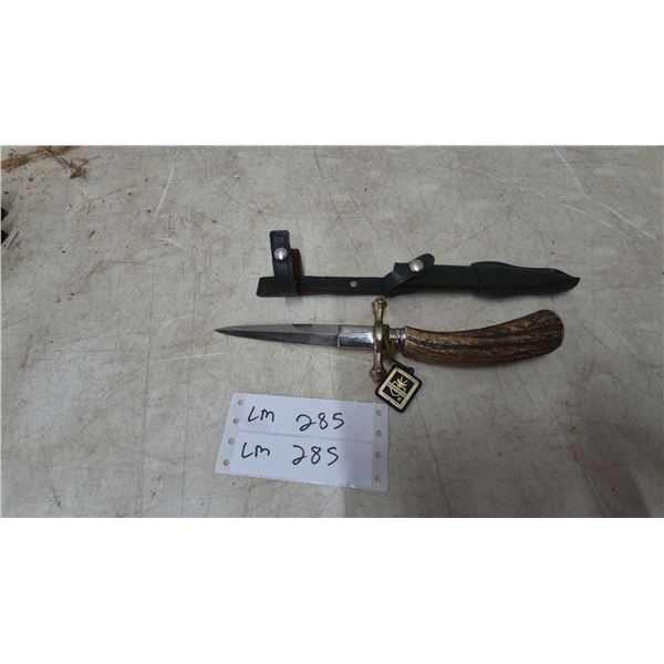 Solingen Hunting Dagger with Antler Handle and Leather Sheath