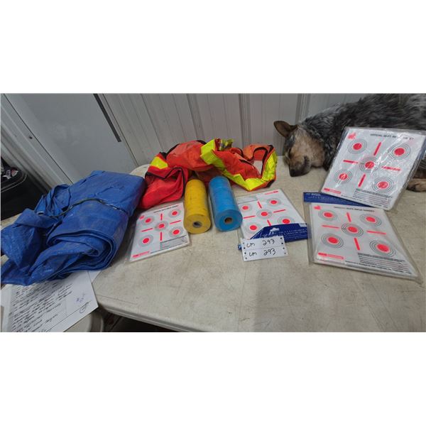 Rifle Targets, Blue Tarp, Hi-Vis Vest, and Marker Tape