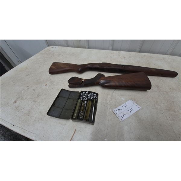 Two Military Rifle Stocks, One Broken, and Cleaning Kit